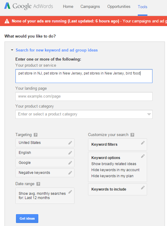Google Keyword Planner - Step 1 - Find Relevant Search Terms