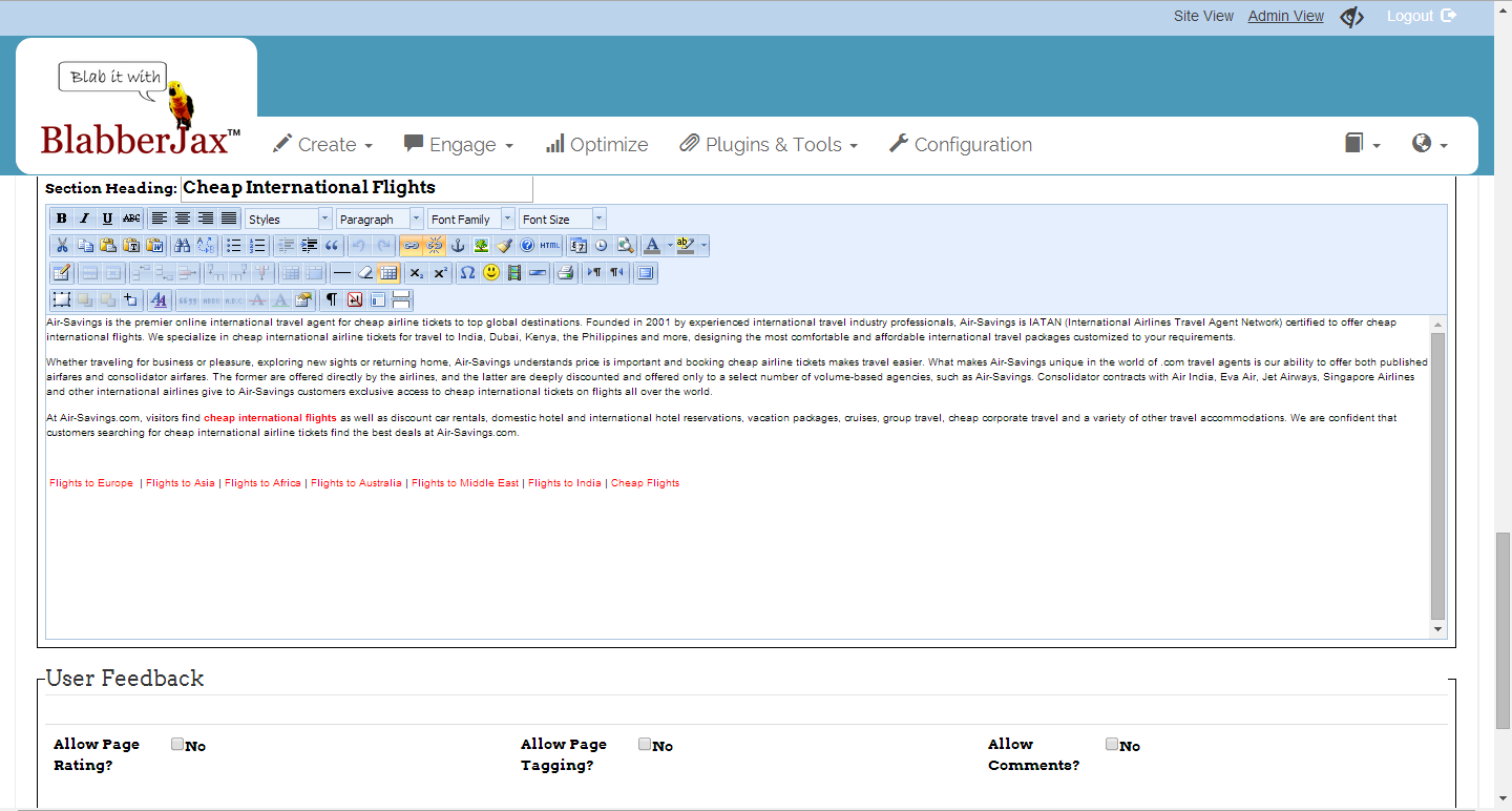 With BlabberJax<sup>TM</sup> editing a web page is simple. BlabberJax CMS Easy Content updates