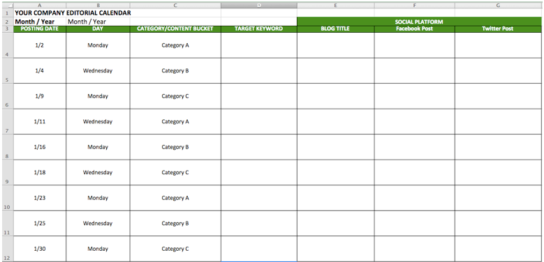 Editorial Calendar Sample Template